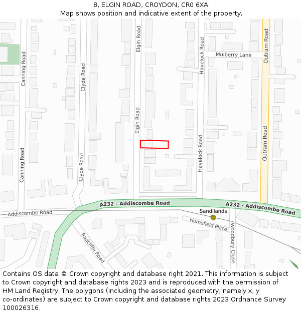 8, ELGIN ROAD, CROYDON, CR0 6XA: Location map and indicative extent of plot