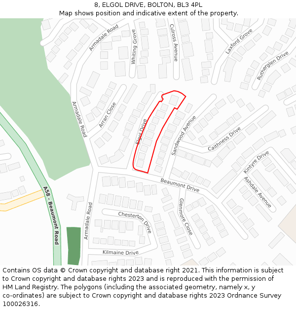8, ELGOL DRIVE, BOLTON, BL3 4PL: Location map and indicative extent of plot