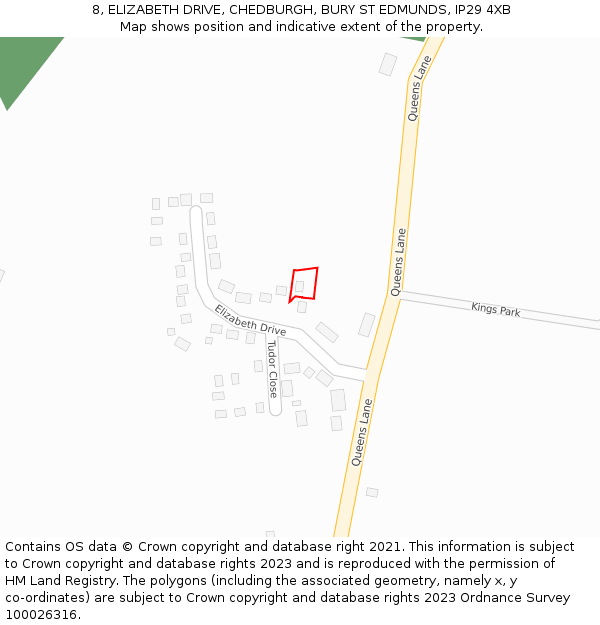 8, ELIZABETH DRIVE, CHEDBURGH, BURY ST EDMUNDS, IP29 4XB: Location map and indicative extent of plot