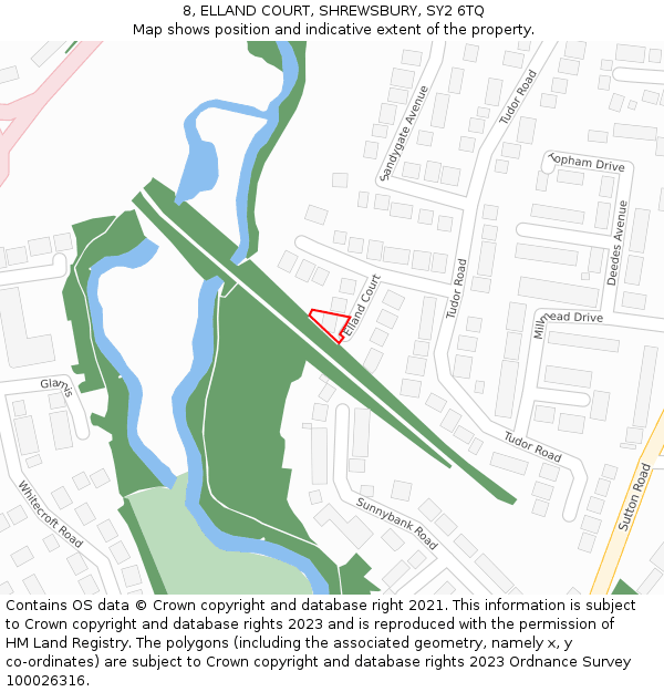 8, ELLAND COURT, SHREWSBURY, SY2 6TQ: Location map and indicative extent of plot