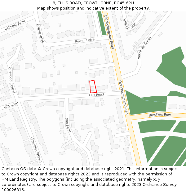 8, ELLIS ROAD, CROWTHORNE, RG45 6PU: Location map and indicative extent of plot
