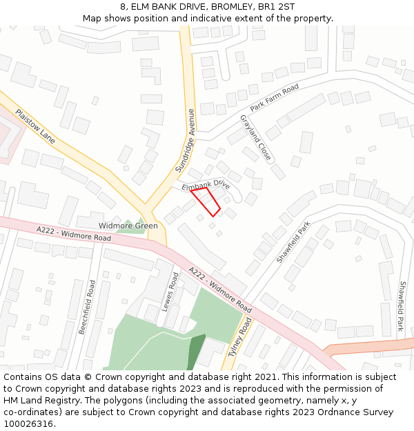 8, ELM BANK DRIVE, BROMLEY, BR1 2ST: Location map and indicative extent of plot