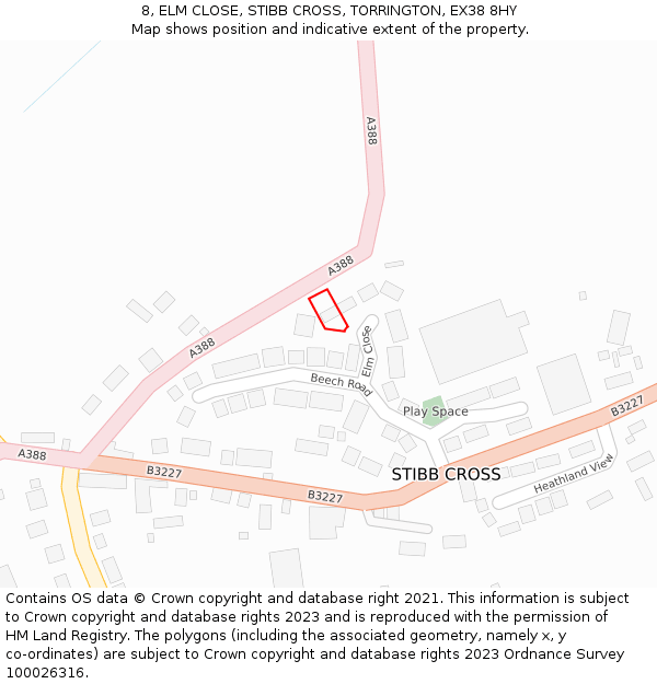 8, ELM CLOSE, STIBB CROSS, TORRINGTON, EX38 8HY: Location map and indicative extent of plot