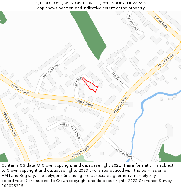 8, ELM CLOSE, WESTON TURVILLE, AYLESBURY, HP22 5SS: Location map and indicative extent of plot