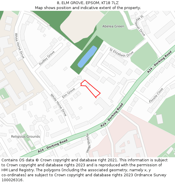 8, ELM GROVE, EPSOM, KT18 7LZ: Location map and indicative extent of plot