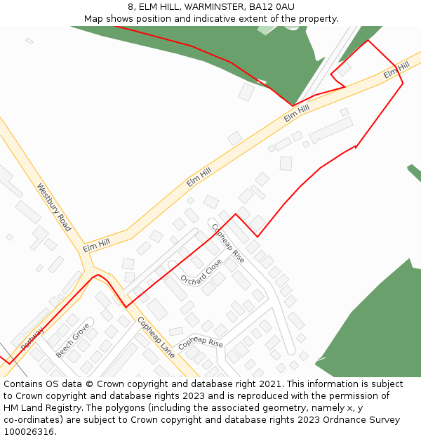 8, ELM HILL, WARMINSTER, BA12 0AU: Location map and indicative extent of plot