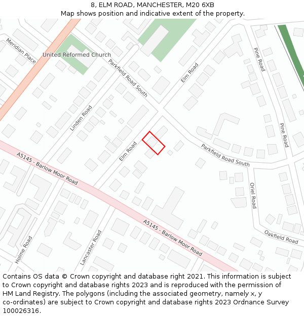 8, ELM ROAD, MANCHESTER, M20 6XB: Location map and indicative extent of plot