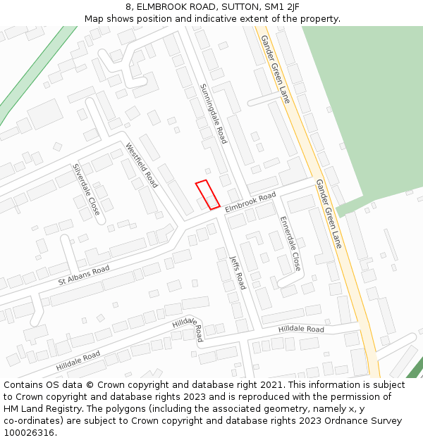 8, ELMBROOK ROAD, SUTTON, SM1 2JF: Location map and indicative extent of plot