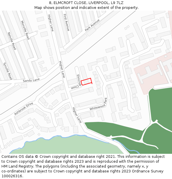 8, ELMCROFT CLOSE, LIVERPOOL, L9 7LZ: Location map and indicative extent of plot