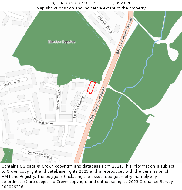 8, ELMDON COPPICE, SOLIHULL, B92 0PL: Location map and indicative extent of plot