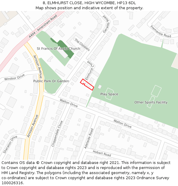 8, ELMHURST CLOSE, HIGH WYCOMBE, HP13 6DL: Location map and indicative extent of plot