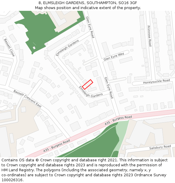 8, ELMSLEIGH GARDENS, SOUTHAMPTON, SO16 3GF: Location map and indicative extent of plot