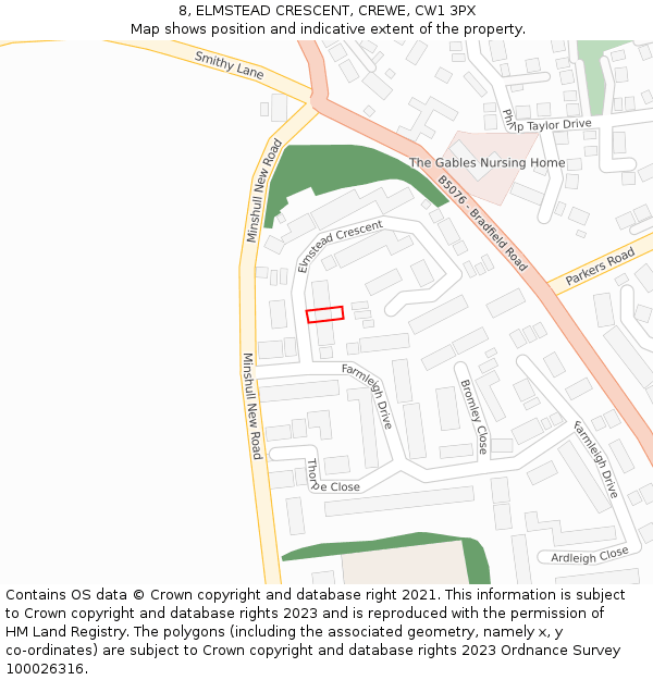 8, ELMSTEAD CRESCENT, CREWE, CW1 3PX: Location map and indicative extent of plot