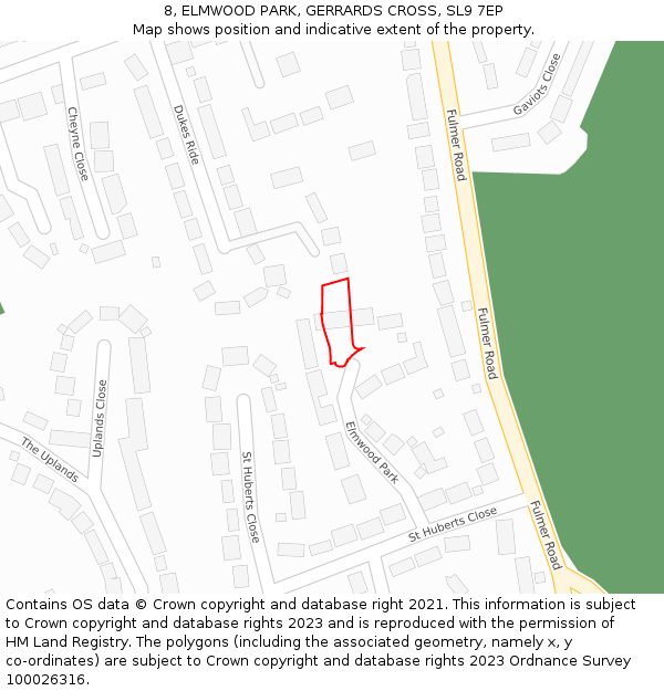 8, ELMWOOD PARK, GERRARDS CROSS, SL9 7EP: Location map and indicative extent of plot