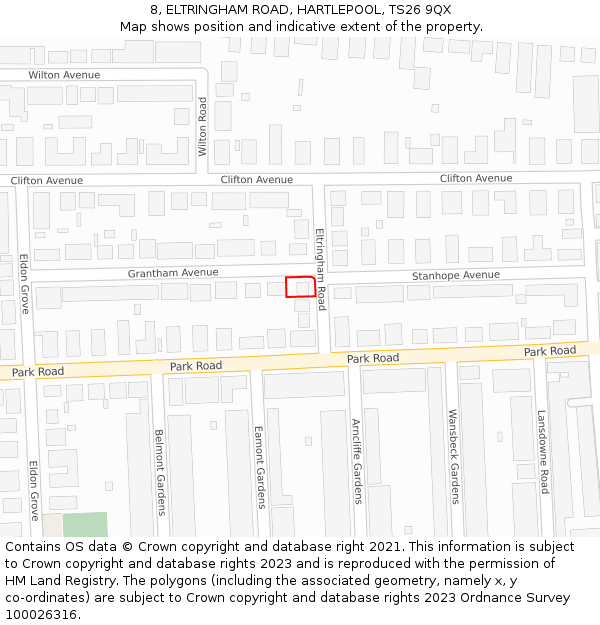 8, ELTRINGHAM ROAD, HARTLEPOOL, TS26 9QX: Location map and indicative extent of plot