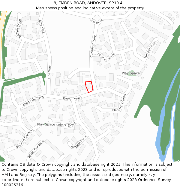 8, EMDEN ROAD, ANDOVER, SP10 4LL: Location map and indicative extent of plot