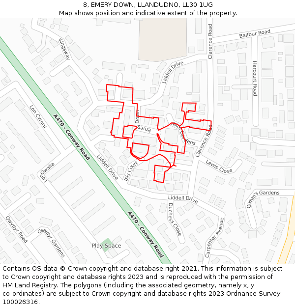 8, EMERY DOWN, LLANDUDNO, LL30 1UG: Location map and indicative extent of plot