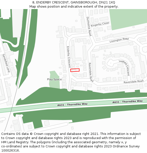 8, ENDERBY CRESCENT, GAINSBOROUGH, DN21 1XQ: Location map and indicative extent of plot