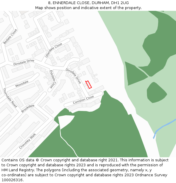 8, ENNERDALE CLOSE, DURHAM, DH1 2UG: Location map and indicative extent of plot