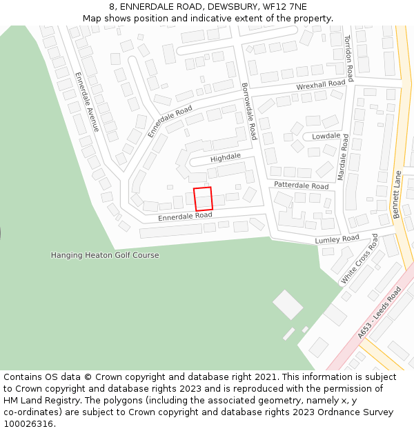 8, ENNERDALE ROAD, DEWSBURY, WF12 7NE: Location map and indicative extent of plot