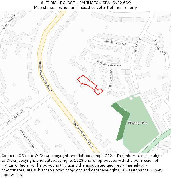 8, ENRIGHT CLOSE, LEAMINGTON SPA, CV32 6SQ: Location map and indicative extent of plot