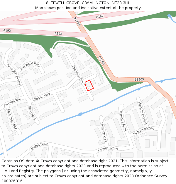 8, EPWELL GROVE, CRAMLINGTON, NE23 3HL: Location map and indicative extent of plot
