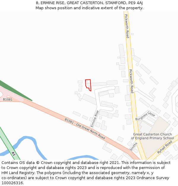 8, ERMINE RISE, GREAT CASTERTON, STAMFORD, PE9 4AJ: Location map and indicative extent of plot