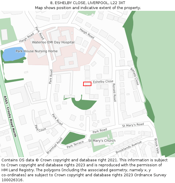 8, ESHELBY CLOSE, LIVERPOOL, L22 3XT: Location map and indicative extent of plot