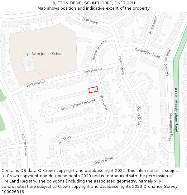 8, ETON DRIVE, SCUNTHORPE, DN17 2PH: Location map and indicative extent of plot