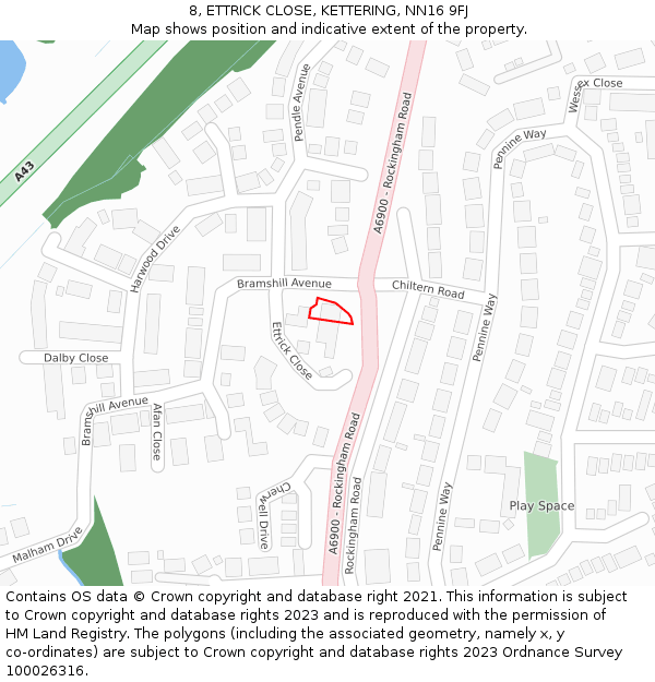 8, ETTRICK CLOSE, KETTERING, NN16 9FJ: Location map and indicative extent of plot