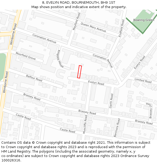 8, EVELYN ROAD, BOURNEMOUTH, BH9 1ST: Location map and indicative extent of plot