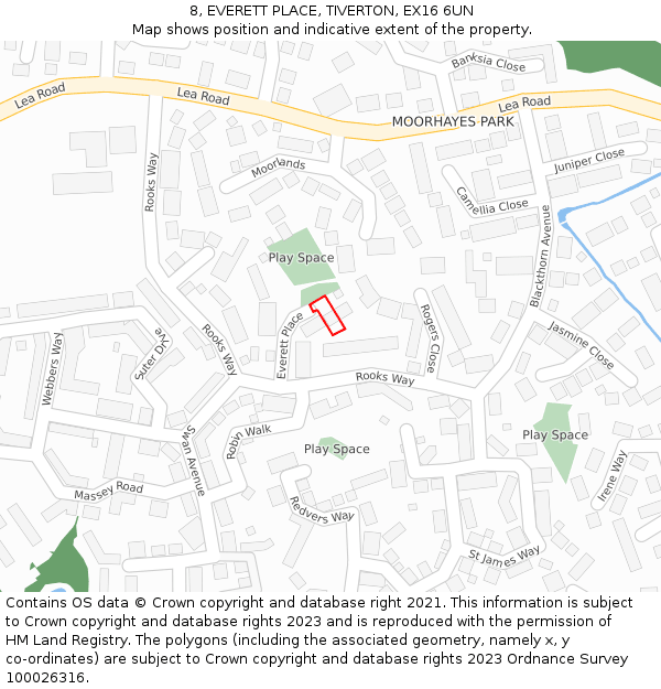 8, EVERETT PLACE, TIVERTON, EX16 6UN: Location map and indicative extent of plot