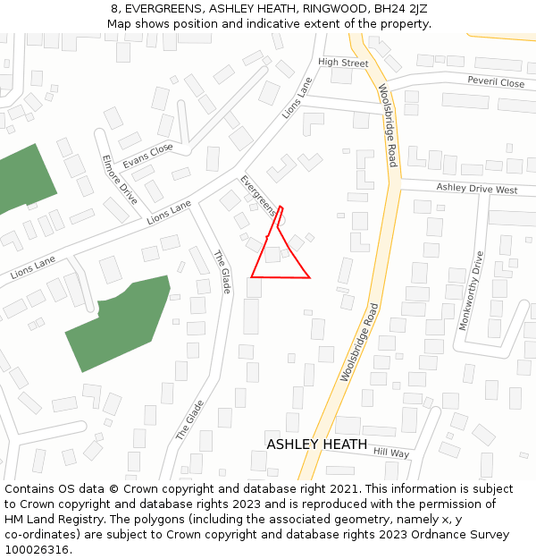 8, EVERGREENS, ASHLEY HEATH, RINGWOOD, BH24 2JZ: Location map and indicative extent of plot