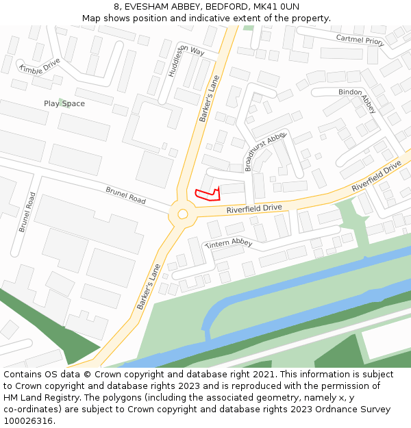 8, EVESHAM ABBEY, BEDFORD, MK41 0UN: Location map and indicative extent of plot