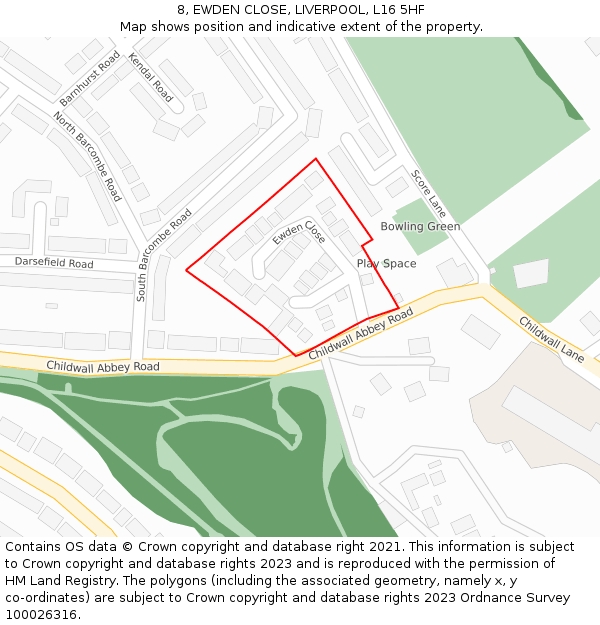 8, EWDEN CLOSE, LIVERPOOL, L16 5HF: Location map and indicative extent of plot