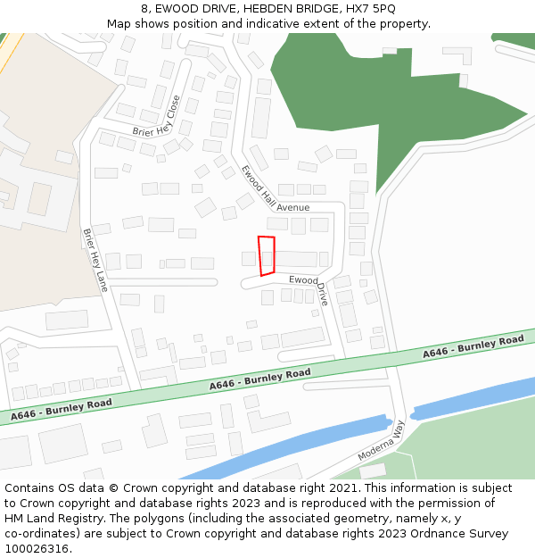 8, EWOOD DRIVE, HEBDEN BRIDGE, HX7 5PQ: Location map and indicative extent of plot