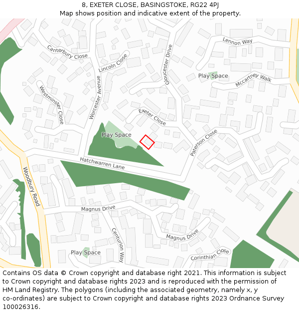 8, EXETER CLOSE, BASINGSTOKE, RG22 4PJ: Location map and indicative extent of plot