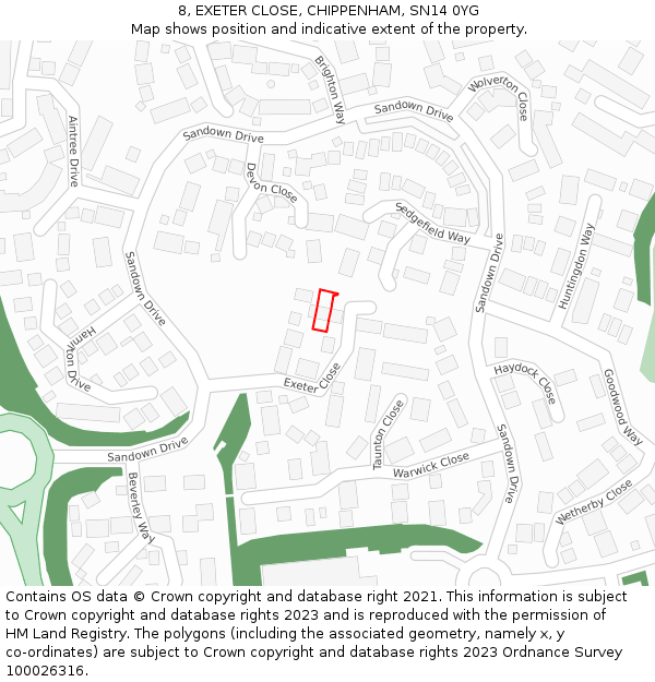 8, EXETER CLOSE, CHIPPENHAM, SN14 0YG: Location map and indicative extent of plot