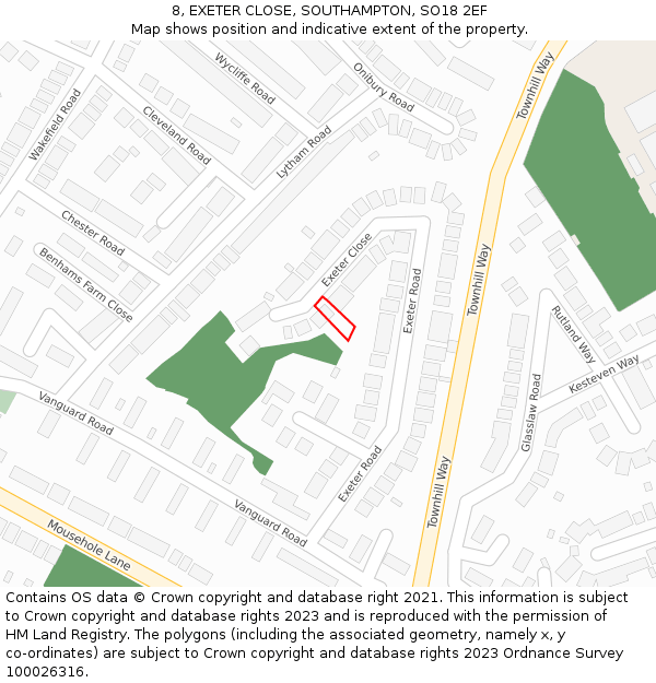 8, EXETER CLOSE, SOUTHAMPTON, SO18 2EF: Location map and indicative extent of plot