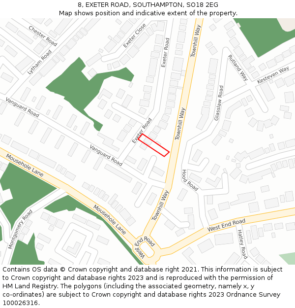 8, EXETER ROAD, SOUTHAMPTON, SO18 2EG: Location map and indicative extent of plot