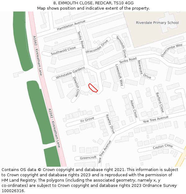 8, EXMOUTH CLOSE, REDCAR, TS10 4GG: Location map and indicative extent of plot