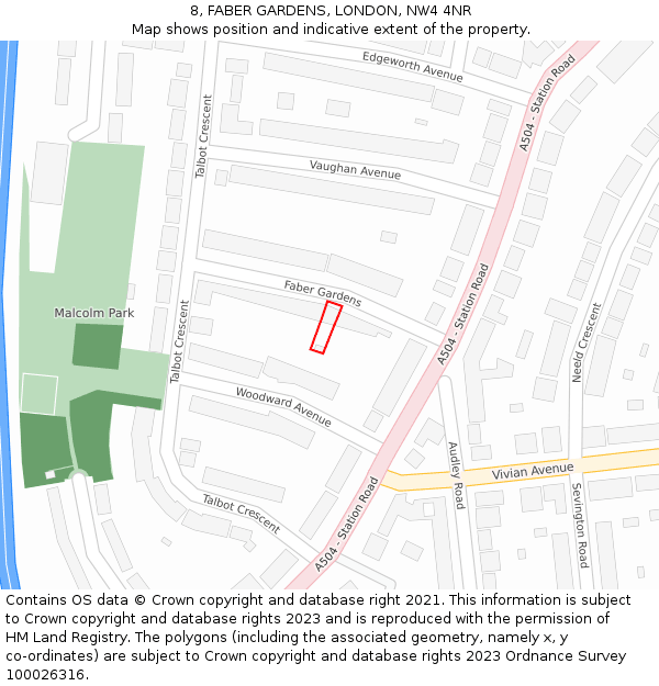 8, FABER GARDENS, LONDON, NW4 4NR: Location map and indicative extent of plot
