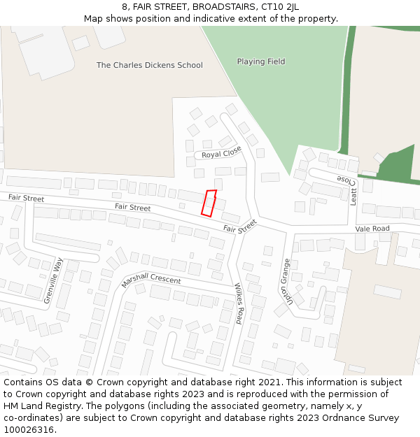 8, FAIR STREET, BROADSTAIRS, CT10 2JL: Location map and indicative extent of plot