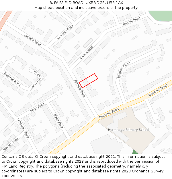 8, FAIRFIELD ROAD, UXBRIDGE, UB8 1AX: Location map and indicative extent of plot