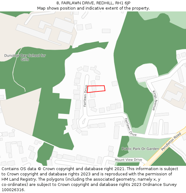 8, FAIRLAWN DRIVE, REDHILL, RH1 6JP: Location map and indicative extent of plot