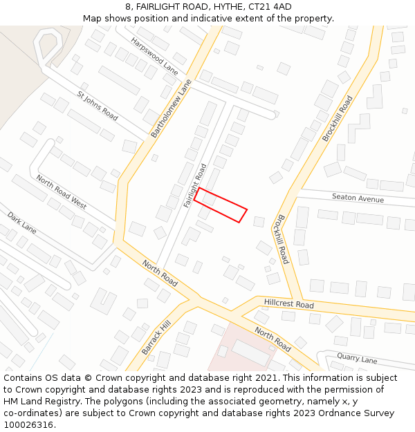 8, FAIRLIGHT ROAD, HYTHE, CT21 4AD: Location map and indicative extent of plot