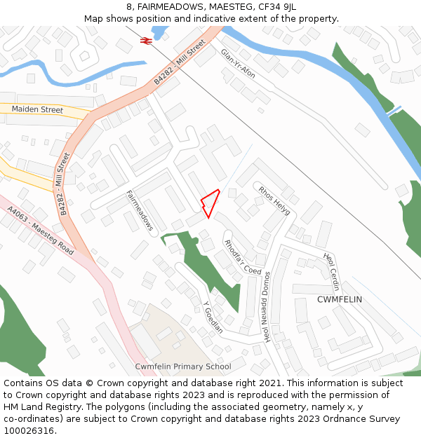 8, FAIRMEADOWS, MAESTEG, CF34 9JL: Location map and indicative extent of plot