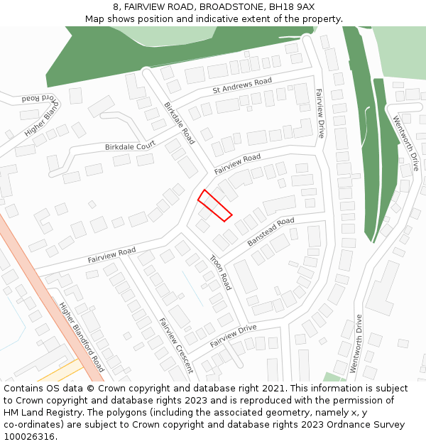 8, FAIRVIEW ROAD, BROADSTONE, BH18 9AX: Location map and indicative extent of plot