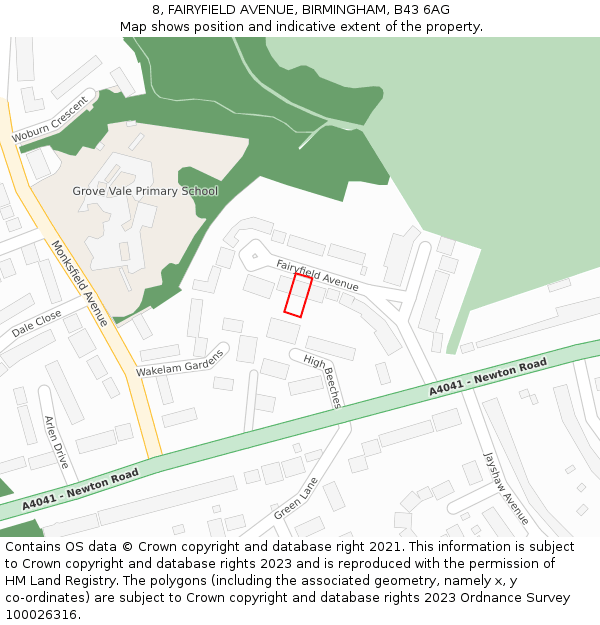 8, FAIRYFIELD AVENUE, BIRMINGHAM, B43 6AG: Location map and indicative extent of plot