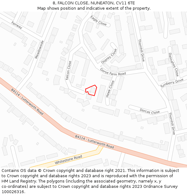 8, FALCON CLOSE, NUNEATON, CV11 6TE: Location map and indicative extent of plot